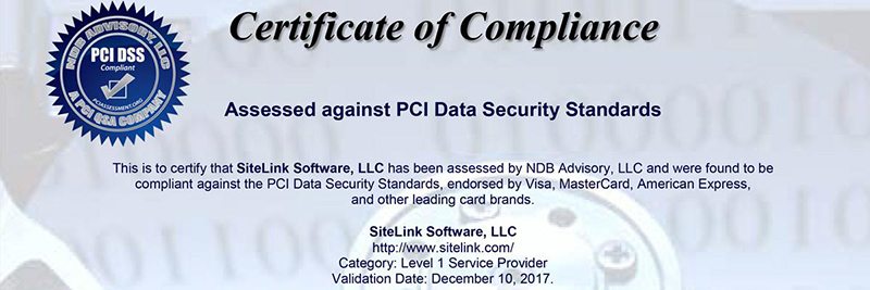 Sitelink Data Security Standards Certificate